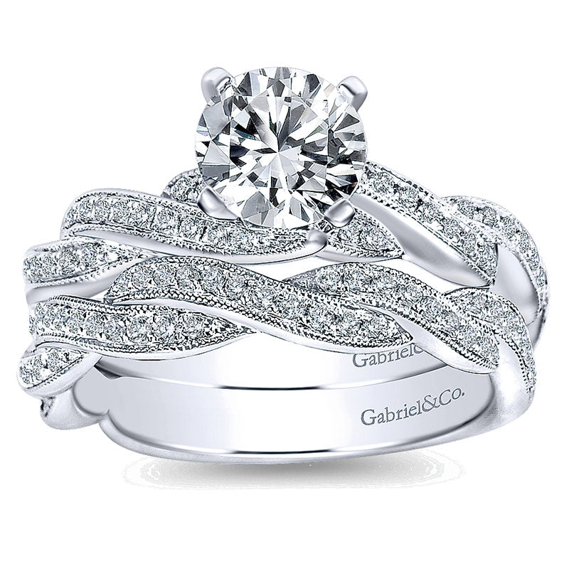 14K White Gold Diamond Milgrain Pave Criss Cross 14K White Gold Engagement Ring ER6138W44Jj