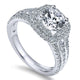 14K White Gold Diamond Milgrain ANd Channel Setting Double Halo 14K White Gold Engagement Ring ER117
