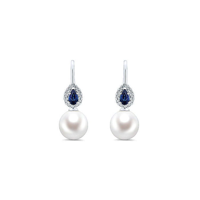 14k White Gold Diamond Multi Color Stones Drop Earrings
