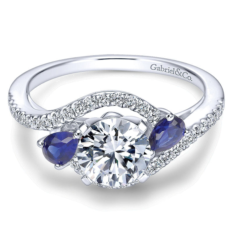 14K White Gold Diamond Pave ANd SApphire Bypass 14K White Gold Engagement Ring ER5331W44SA