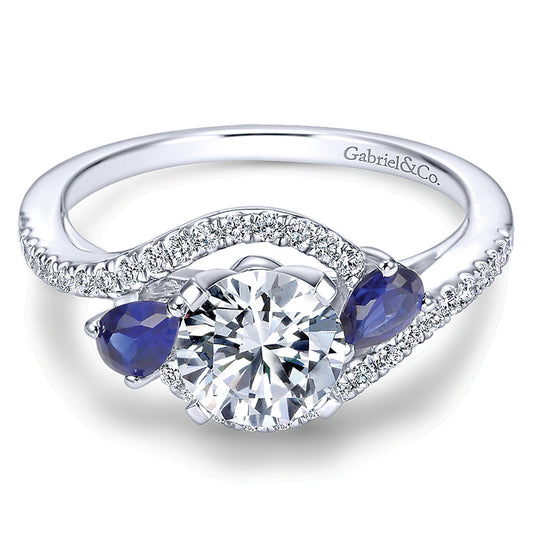 14K White Gold Diamond Pave ANd SApphire Bypass 14K White Gold Engagement Ring ER5331W44SA