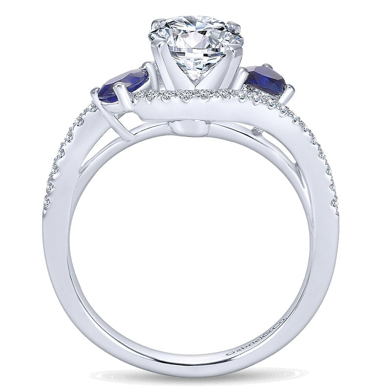 14K White Gold Diamond Pave ANd SApphire Bypass 14K White Gold Engagement Ring ER5331W44SA
