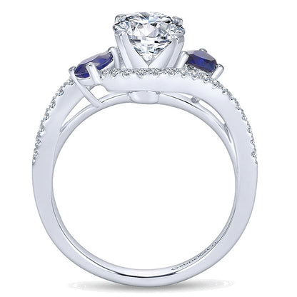 14K White Gold Diamond Pave ANd SApphire Bypass 14K White Gold Engagement Ring ER5331W44SA