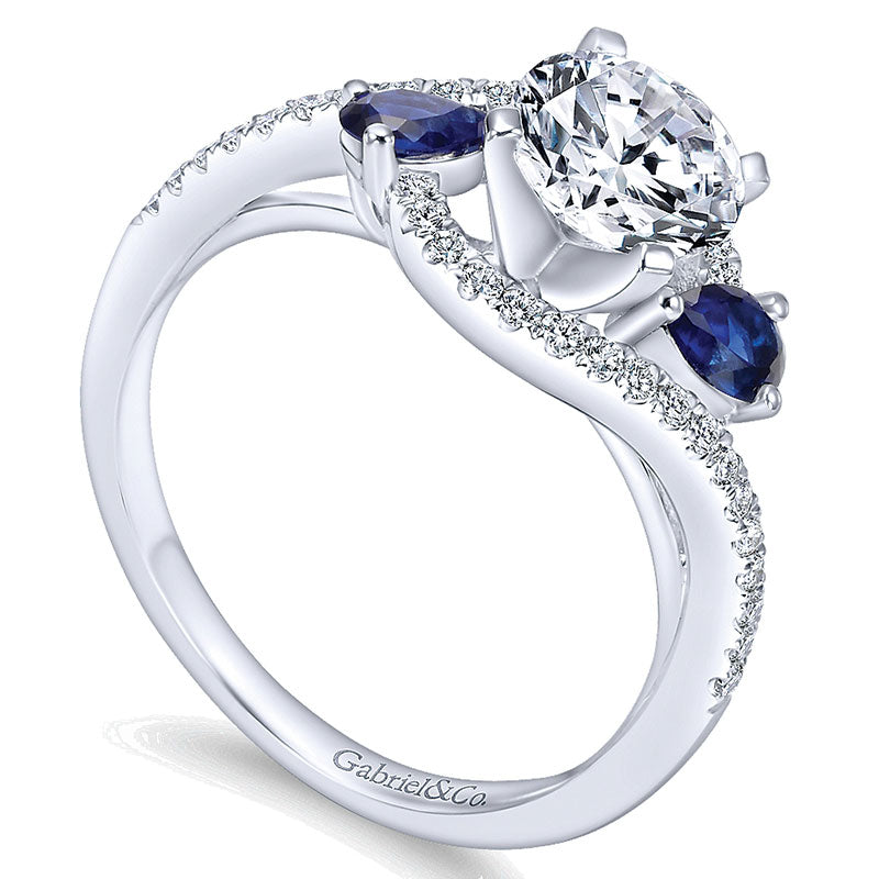 14K White Gold Diamond Pave ANd SApphire Bypass 14K White Gold Engagement Ring ER5331W44SA