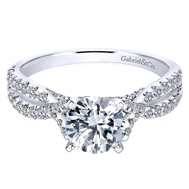 14K White Gold Diamond Pave Criss Cross 14K White Gold Engagement Ring ER7544W44Jj