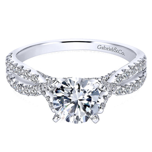 14K White Gold Diamond Pave Criss Cross 14K White Gold Engagement Ring ER7544W44Jj