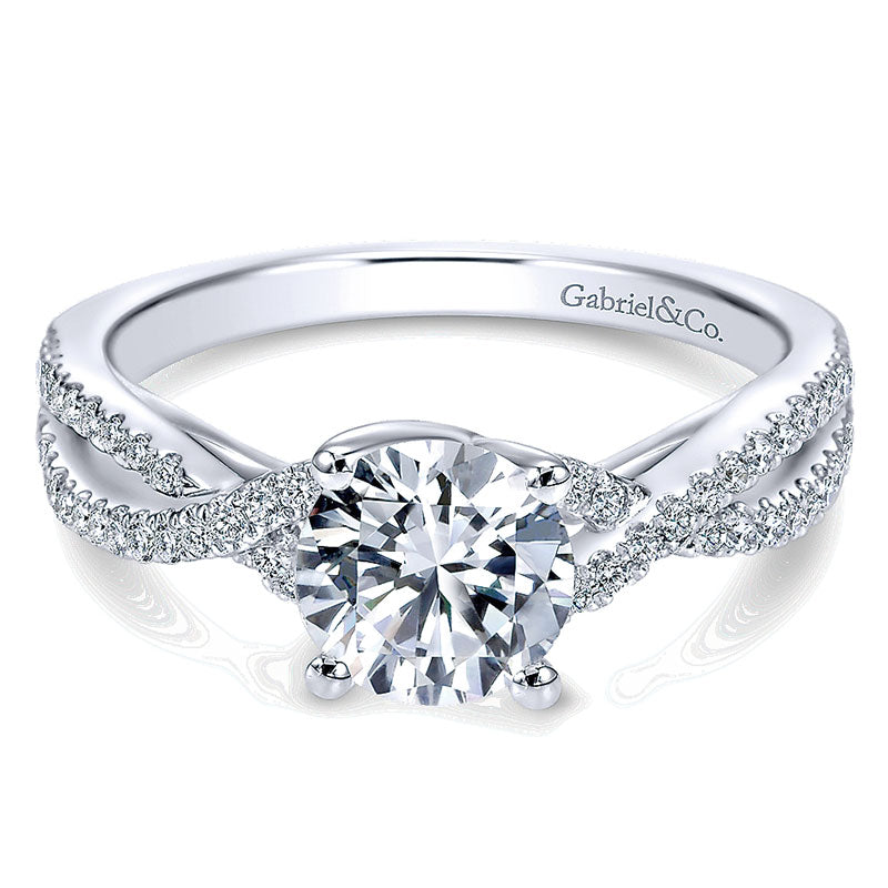 14K White Gold Diamond Pave Criss Cross 14K White Gold Engagement Ring ER7546W44Jj