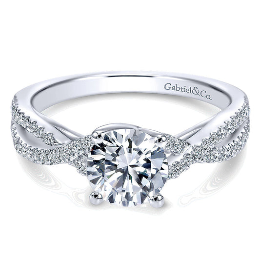 14K White Gold Diamond Pave Criss Cross 14K White Gold Engagement Ring ER7546W44Jj