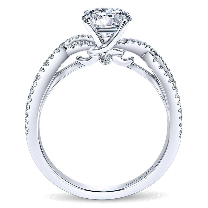 14K White Gold Diamond Pave Criss Cross 14K White Gold Engagement Ring ER7546W44Jj