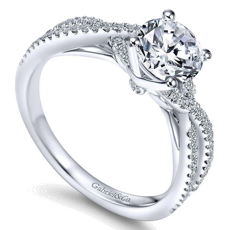 14K White Gold Diamond Pave Criss Cross 14K White Gold Engagement Ring ER7546W44Jj