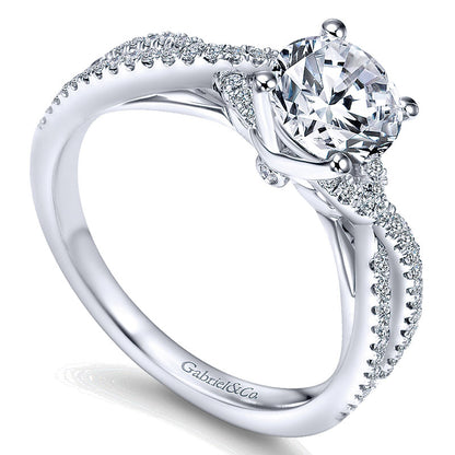 14K White Gold Diamond Pave Criss Cross 14K White Gold Engagement Ring ER7546W44Jj