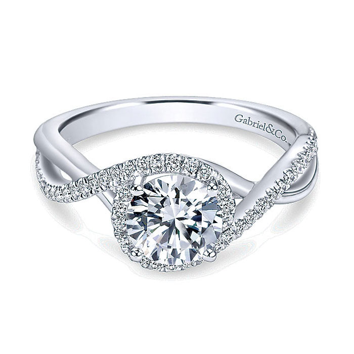 14K White Gold Diamond Pave Criss Cross 14K White Gold Engagement Ring ER7804W44Jj