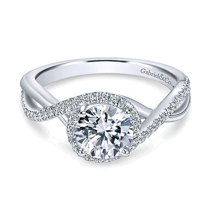 14K White Gold Diamond Pave Criss Cross 14K White Gold Engagement Ring ER7804W44Jj