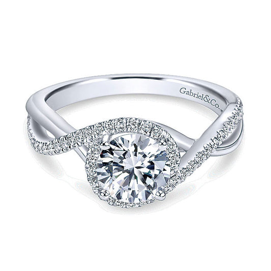 14K White Gold Diamond Pave Criss Cross 14K White Gold Engagement Ring ER7804W44Jj