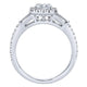 14K White Gold Diamond Pave Emerald Cut Halo With Bar Baguette Setting 14K White Gold Engagement Rin
