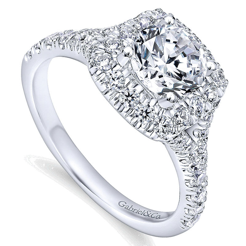 14K White Gold Diamond Pave Halo 14K White Gold Engagement Ring ER10290W44Jj