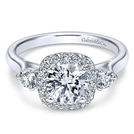 14K White Gold Diamond Pave Halo ANd Side Stone Setting 14K White Gold Engagement Ring ER7510W44Jj