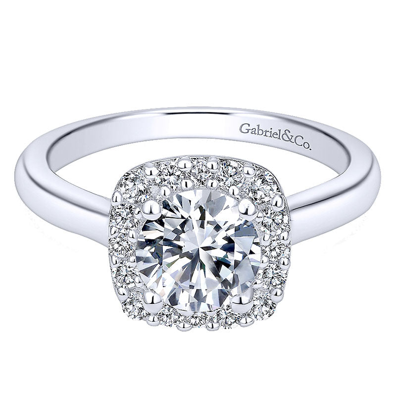 14K White Gold Diamond Pave Halo With Rounded Shank 14K White Gold Engagement Ring ER6873W44Jj