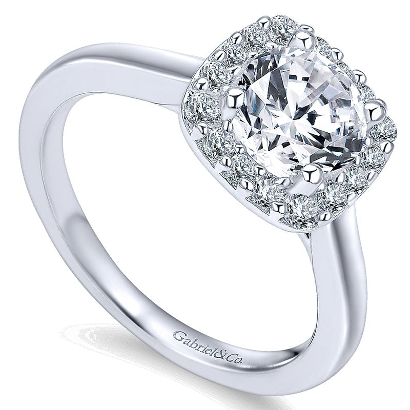14K White Gold Diamond Pave Halo With Rounded Shank 14K White Gold Engagement Ring ER6873W44Jj