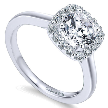 14K White Gold Diamond Pave Halo With Rounded Shank 14K White Gold Engagement Ring ER6873W44Jj