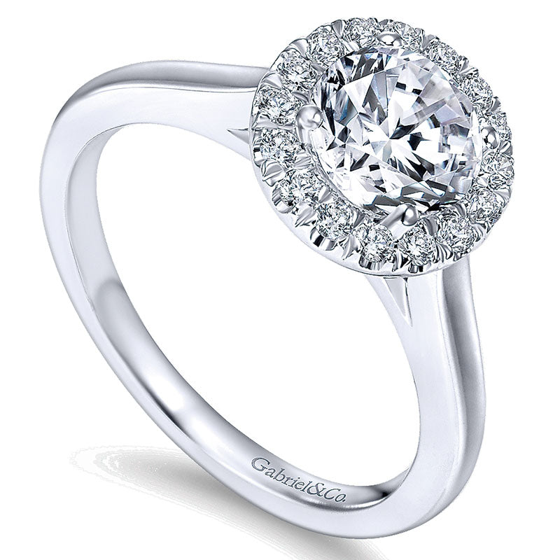 14K White Gold Diamond Pave Halo Rounded Shank 14K White Gold Engagement Ring ER7265W44Jj