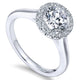 14K White Gold Diamond Pave Halo Rounded Shank 14K White Gold Engagement Ring ER7265W44Jj