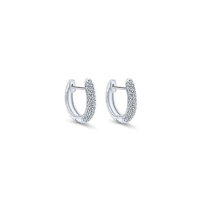 14k White Gold Diamond Pave Huggie Earrings