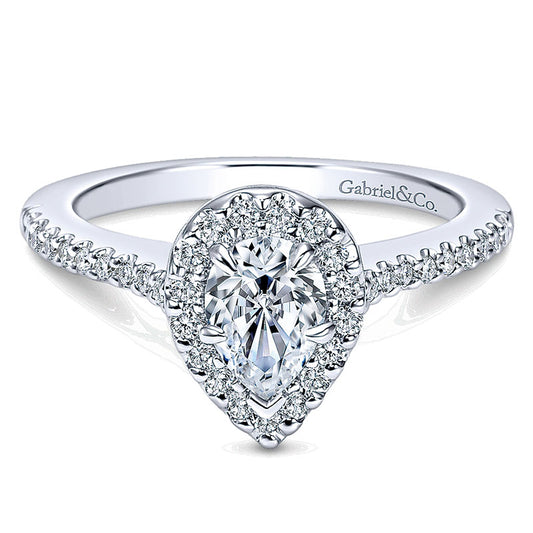 14K White Gold Diamond Pave Pear Shape Halo 14K White Gold Engagement Ring ER5828W44Jj