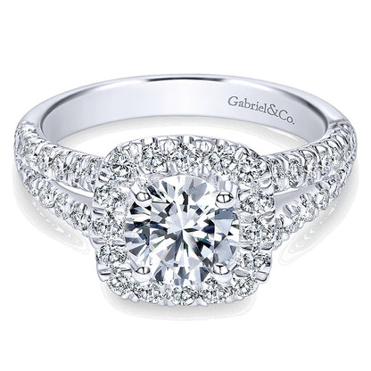 14K White Gold Diamond Pave Split Shank Halo 14K White Gold Engagement Ring ER10252W44Jj