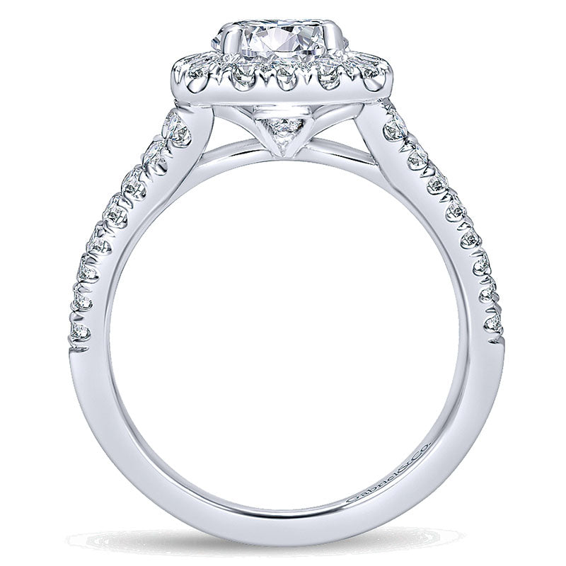 14K White Gold Diamond Pave Split Shank Halo 14K White Gold Engagement Ring ER10252W44Jj