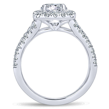 14K White Gold Diamond Pave Split Shank Halo 14K White Gold Engagement Ring ER10252W44Jj