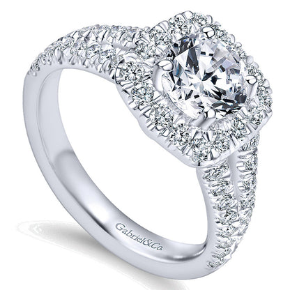 14K White Gold Diamond Pave Split Shank Halo 14K White Gold Engagement Ring ER10252W44Jj