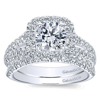 14K White Gold Diamond Pave Split Shank Halo 14K White Gold Engagement Ring ER10252W44Jj