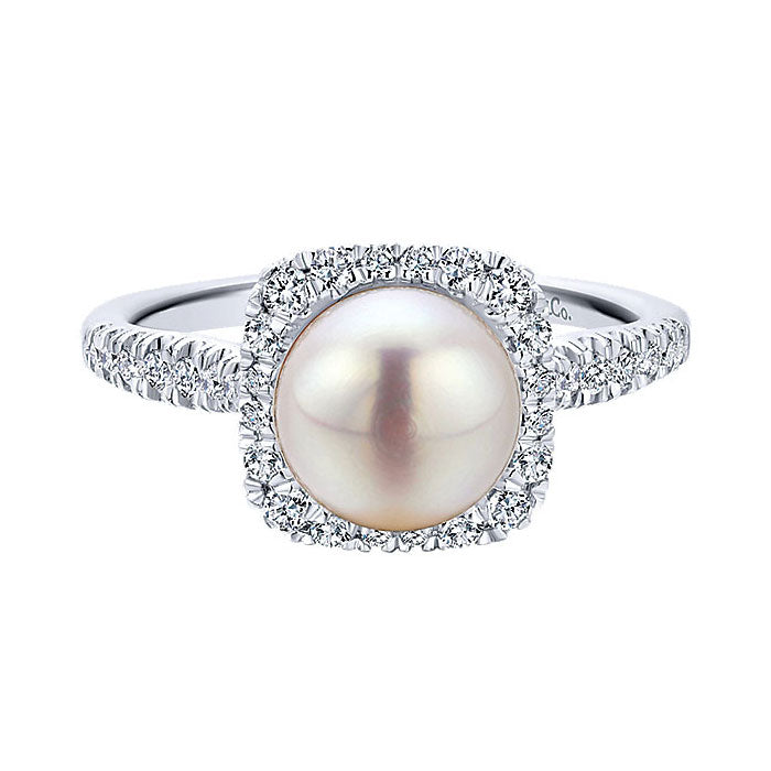 14k White Gold Diamond Pearl Fashion Ladies' Ring