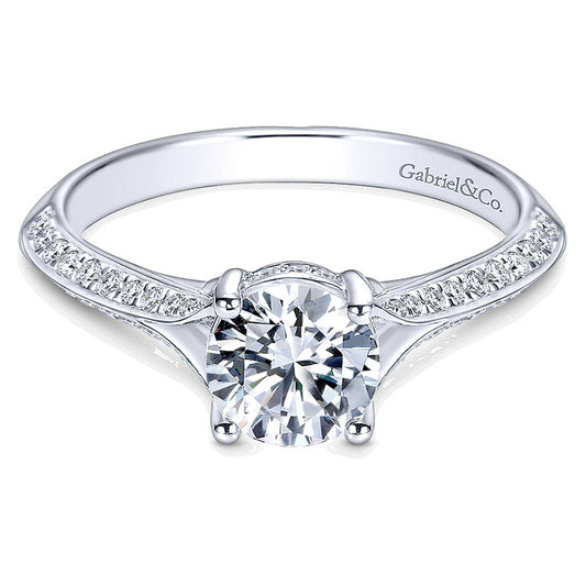 14K White Gold Diamond Petite Pave Split Shank 14K White Gold Engagement Ring ER6286W44Jj