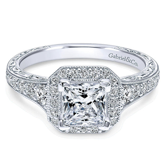 14K White Gold Diamond Princess Cut Halo With Channel Setting 14K White Gold Engagement Ring ER11793