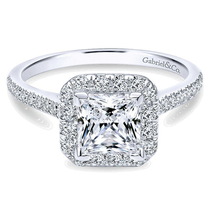 14K White Gold Diamond Princess Cut Halo With French Pave Shank 14K White Gold Engagement Ring ER726