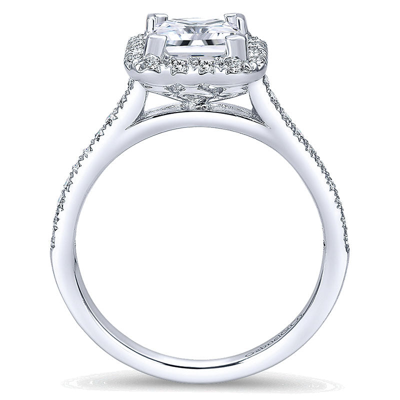14K White Gold Diamond Princess Cut Halo With French Pave Shank 14K White Gold Engagement Ring ER726