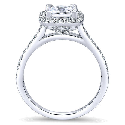 14K White Gold Diamond Princess Cut Halo With French Pave Shank 14K White Gold Engagement Ring ER726