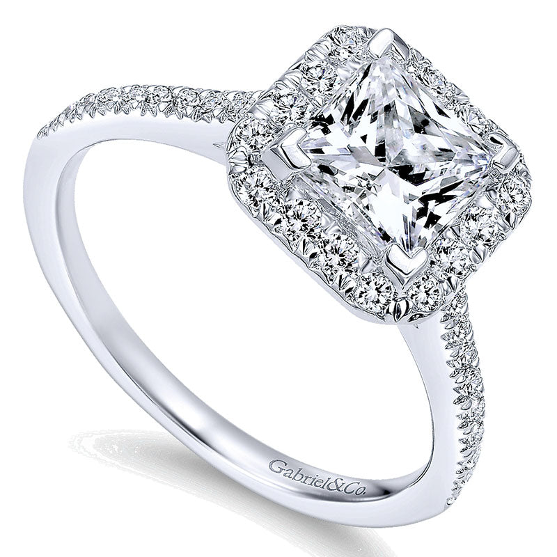 14K White Gold Diamond Princess Cut Halo With French Pave Shank 14K White Gold Engagement Ring ER726