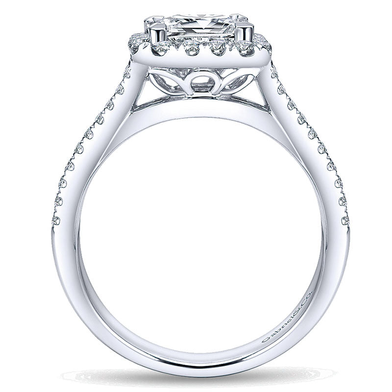 14K White Gold Diamond Princess Cut Halo With Pave Split Shank 14K White Gold Engagement Ring ER7262