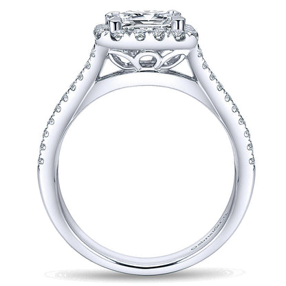 14K White Gold Diamond Princess Cut Halo With Pave Split Shank 14K White Gold Engagement Ring ER7262