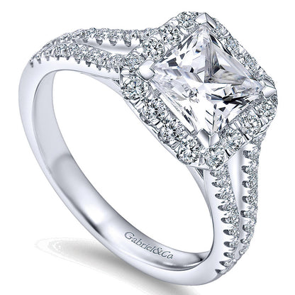 14K White Gold Diamond Princess Cut Halo With Pave Split Shank 14K White Gold Engagement Ring ER7262