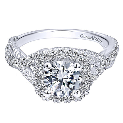 14K White Gold Diamond Riata ANd Pave Twist Halo 14K White Gold Engagement Ring ER10060W44Jj