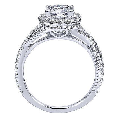 14K White Gold Diamond Riata ANd Pave Twist Halo 14K White Gold Engagement Ring ER10060W44Jj