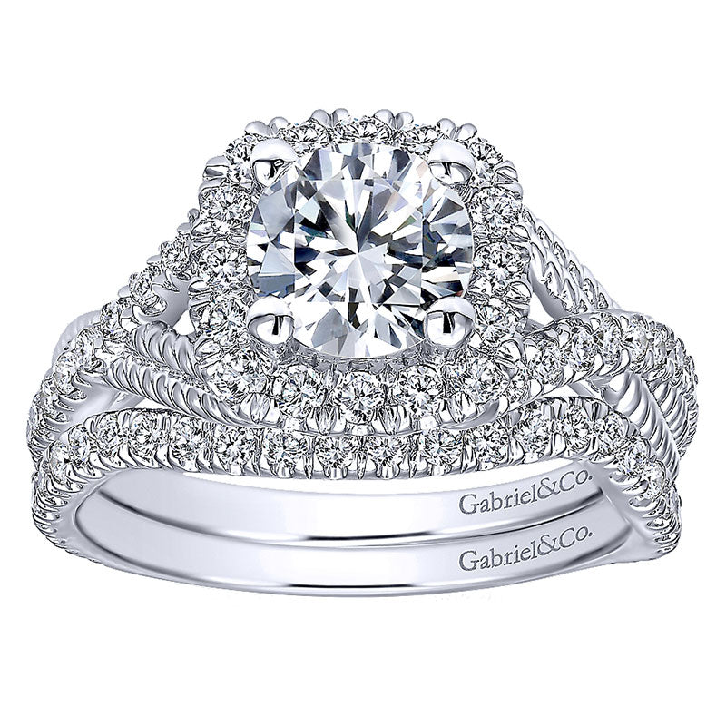 14K White Gold Diamond Riata ANd Pave Twist Halo 14K White Gold Engagement Ring ER10060W44Jj