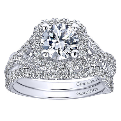 14K White Gold Diamond Riata ANd Pave Twist Halo 14K White Gold Engagement Ring ER10060W44Jj