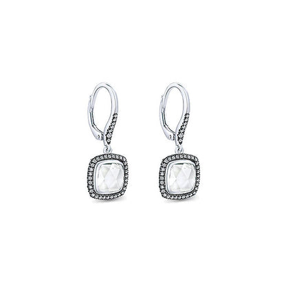 14k White Gold Diamond Rock Crystal Drop Earrings