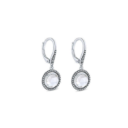 14k White Gold Diamond Rock Crystal Drop Earrings