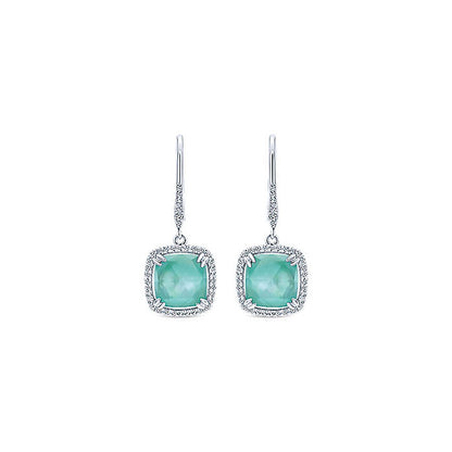 14k White Gold Diamond Rock Crystal&white Mother Pearl&green Onyx Drop Earrings